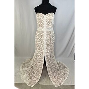 Galina Women's 14 Wedding Dress Ivory Nude Scalloped Lace Corset Beach Bride